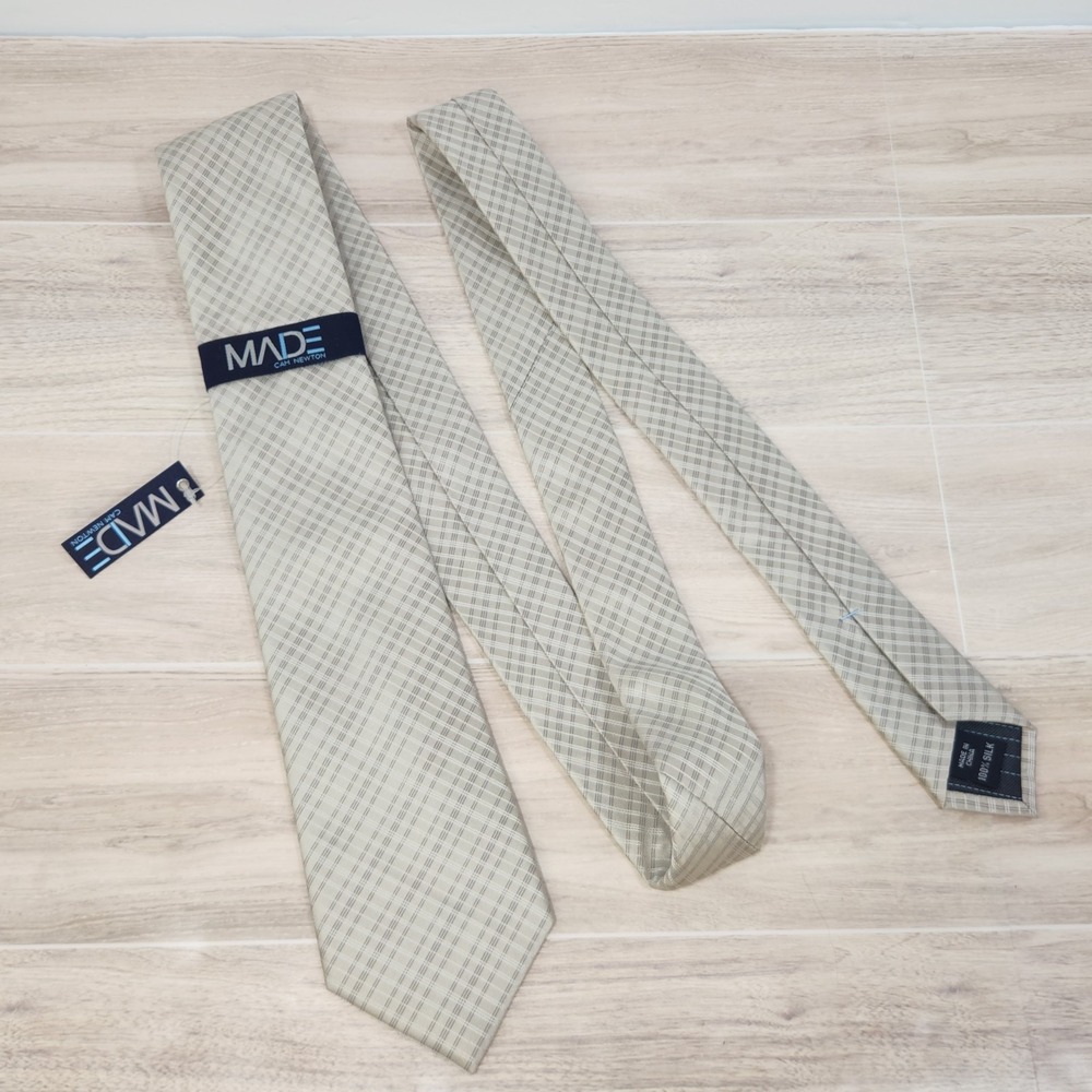 NEW Cam Newton Made Men's Neck Tie Silk Khaki With Silver Stripes 58½" X 3" - Picture 2 of 6